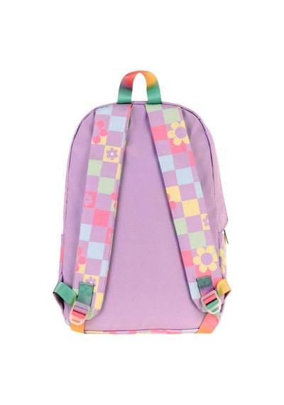 Kaukko Nature Kız Çocuk Üç Bölmeli Mor Pembe Papatya Ve Kare Desenli Okul Sırt Çantası - K1786 Mor - Pembe