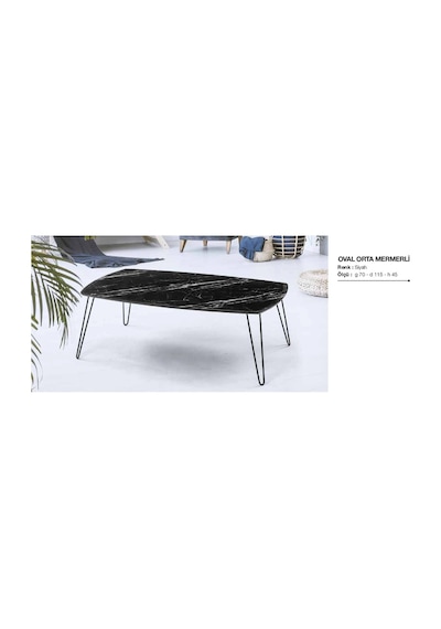 Orta Sehpa Osm Oval Model Parlak Ahşap Mermer Mdf Tabla Metal V A (410200553)