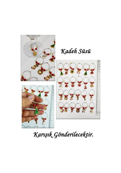 12 Adet Dekoratif Yılbaşı Temalı Kadeh Süsü 4 Cm - Yılbaşı Kadeh Bileziği - Karışık Model -2