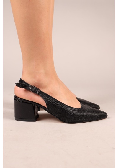 Birikon Kassel Piliseli Alçak Topuklu Stiletto Siyah-8252 Siyah