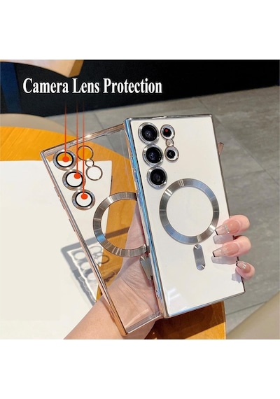 Teknomoda Samsung Galaxy Uyumlu S24 Ultra Kılıf Kamera Lens Korumalı Renkli Magsafe Şeffaf Silikon Koyu Yeşil
