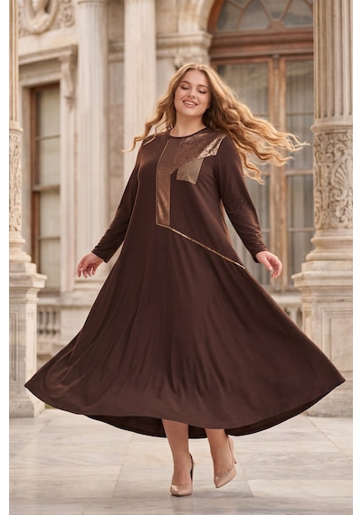 Hermevsim Wearon Kadın Büyük Beden 2 İp Penye Süs Derili Taşlı Beste Kahve Elbise Kahverengi Hermevsim Wearon Kadın Büyük Beden 2 İp Penye Süs Derili Taşlı Beste Kahve Elbise Kahverengi