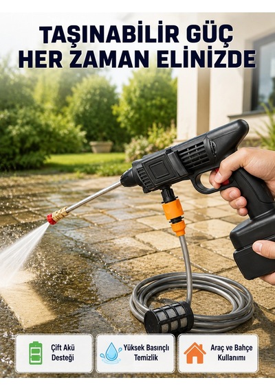 21v Akülü Basınçlı Yıkama Makinesi Çift Akülü Ve Hızlı Şarj Özellikli - 14995