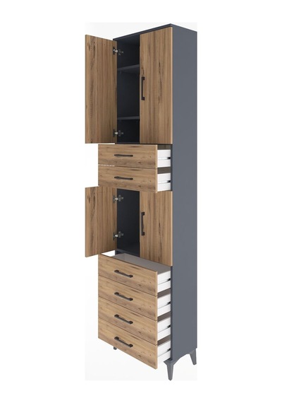 Arges Dolap 4 Raflı 6 Çekmeceli 4 Kapaklı 60x30x243 Antrasit-çam Antrasit