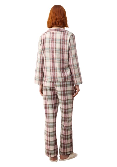 Ersefa Kadın Flanel Ekose Pijama Takımı Gömlek Yaka Uzun Kollu Fonksiyon Mint
