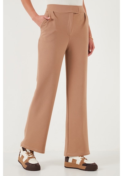 Lela Regular Fit Yüksek Bel Bol Paça Bayan Pantolon 5861279 Taba