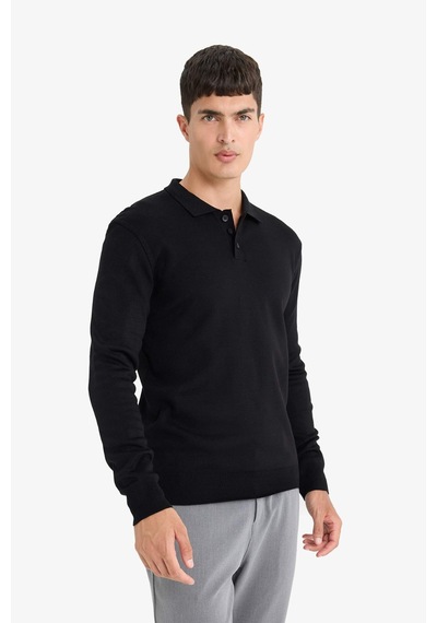 Defacto Standart Fit Polo Yaka Triko Kazak B9713ax25aubk81 Siyah
