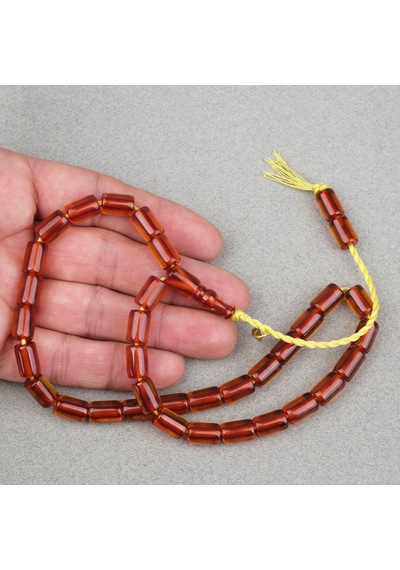 Omari Ateş Kehribar Yumuşak Kesme Kesim Oturtma İmameli Sistemli 7.5x11mm Tesbih