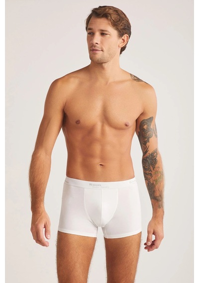 Kom Tight Modal Pamuk 2'li Erkek Short Boxer Beyaz