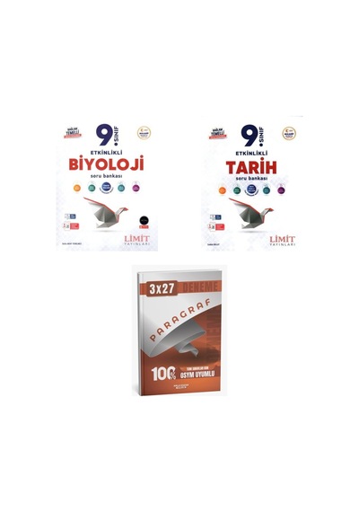 2027 Limit 9. Sınıf Etkinlikli Maarif Biyoloji + Tarih Soru + Anla Kazan Paragraf Deneme 3'lü Set