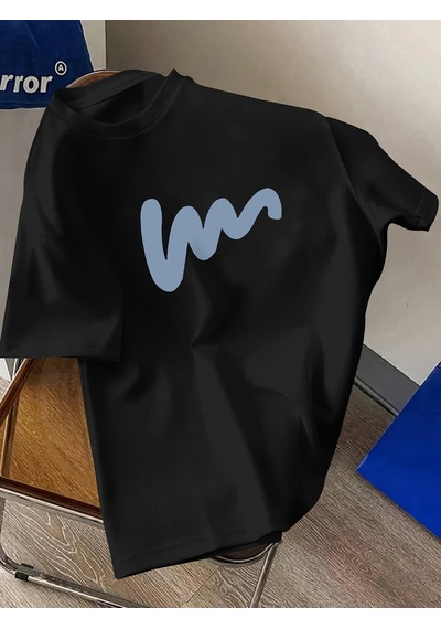 Unisex W Baskılı Tasarım Tshirt Siyah