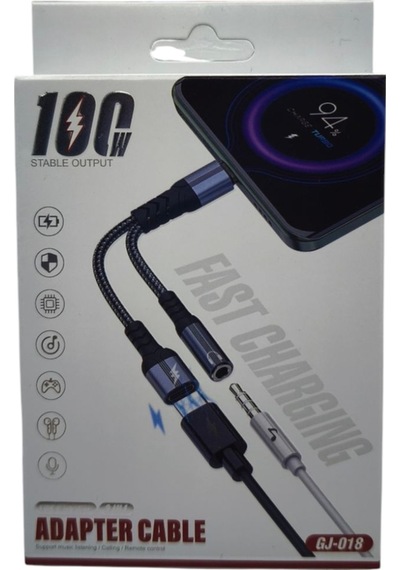 Gj-018 Type-c- M To 3.5mm F + Type-c F Kablo 100w Siyah Örgülü 1 Adet