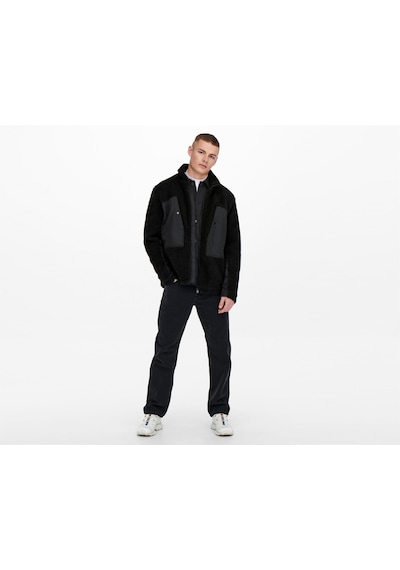 Only Onsvillads Sherpa Mix Jacket Otw Erkek Polar Ceket 22022512-BLACK Siyah
