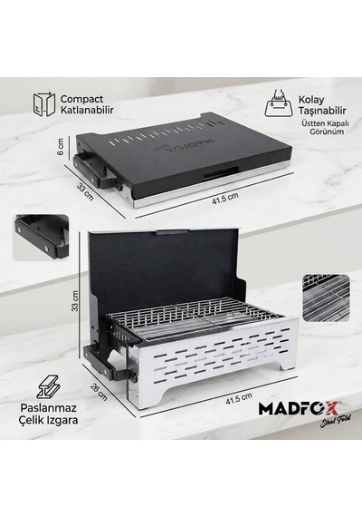Madfox Steelfold Paslanmaz Çelik Katlanabilir Mangal Gri