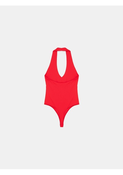 Dilvin 21231 Halter Yaka Bodysuit-kırmızı