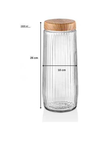 6 Adet 1,5 Litre Mega Boy Bambu Kapak Görünümlü Çizgili Kavanoz Seti 1500 Ml