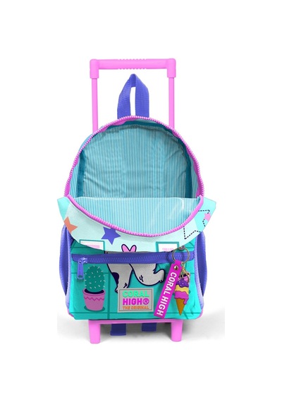 Minik Yuva Çekçekli Sırt Çantası Turkuaz Pembe Dondurmalı Kedi Desenli İki Bölmeli 24051