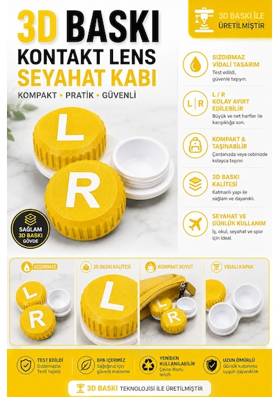 3d Baskı Kontakt Lens Saklama Ve Seyahat Kabı L/r Vidalı Kapak