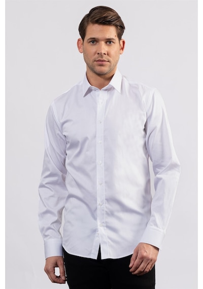Tudors Modern Slim Fit Koton Saten Premium Seri Erkek Gömlek-23894 Beyaz