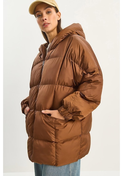 Shade Kadın Kapüşonlu Oversize Yarasa Kol Şişme Mont 60283686 - Kahverengi