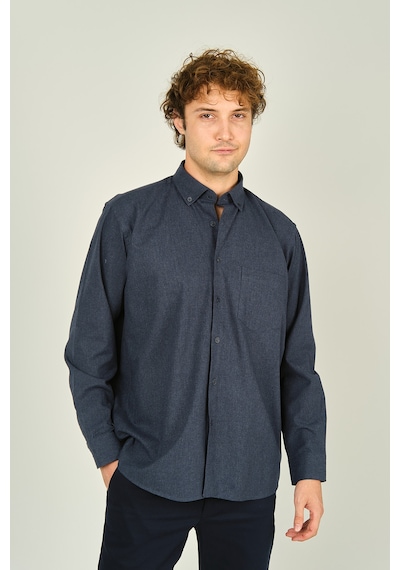 Mugi Erkek Uzun Kollu Tek Cepli %100 Pamuk Gömlek 4100 Indigo Indigo İndigo