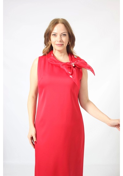 Moda Berray 986 Kırmızı Yakası Organze Fiyonk Broşlu Saten Kısa Büyük Beden Elbise Kırmızı Moda Berray 986 Kırmızı Yakası Organze Fiyonk Broşlu Saten Kısa Büyük Beden Elbise Kırmızı