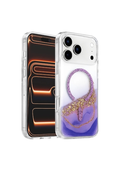Onegif Apple Apple iPhone Uyumlu 17 Pro Max/18 Pro Max Lotus Simli Magsafe Kapak - Mor
