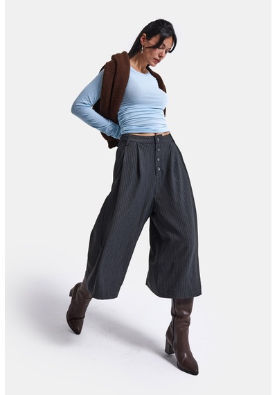 Kadın Antrasit Çizgili W6-45 Baggy Bermuda Şort Pantolon