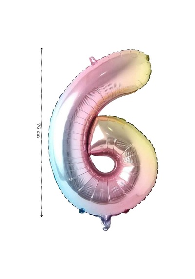 Folyo Balon 6 Rakamı Helyum 76 Cm Balon Gökkuşağı Çok Renkli