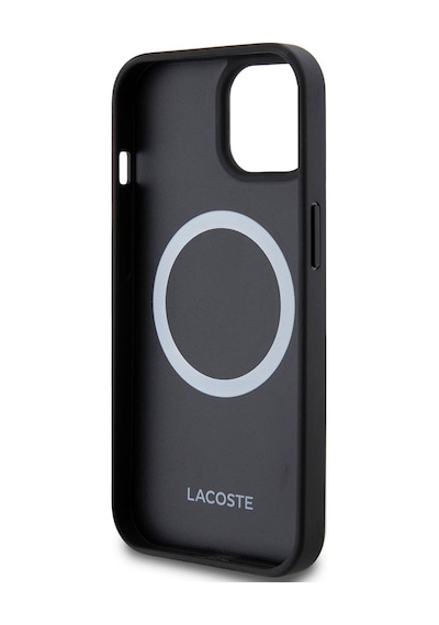 Apple Uyumlu iPhone 15 Kılıf Lacoste Lisanslı Pu Pike Desenli Timsah Logolu Ve Type-c Kablo 1.5m Siyah