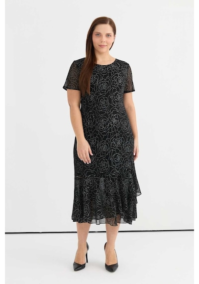 Selen O Yaka Desenli Siyah Standart Kadın Elbise 25ysl7593-bb Siyah