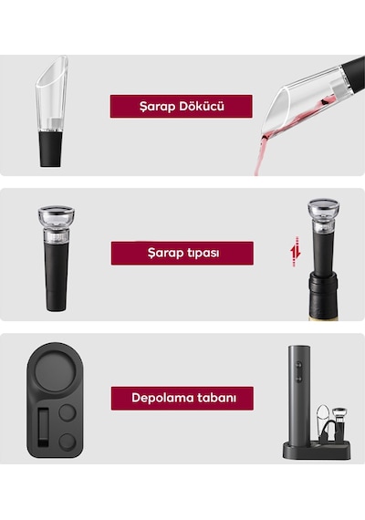 Ezere Otomatik Şarap Açacağı Tirbuşon Seti Şarap Açma Seti Siyah