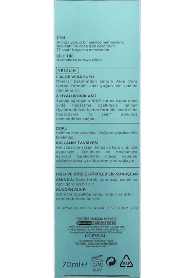 L'Oreal Paris Nem Terapisi Aloe Vera Suyu Kuru Ve Hassas Ciltler Için Nemlendirici Krem