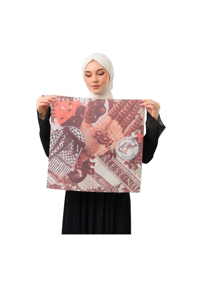 Zaytoon Filistin Eski Görüntü Yaşlanmış Ellele Kırmızı Dijital Baskılı Küçük Fular 45 45 Unisex S100052 Beyaz-kırmızı