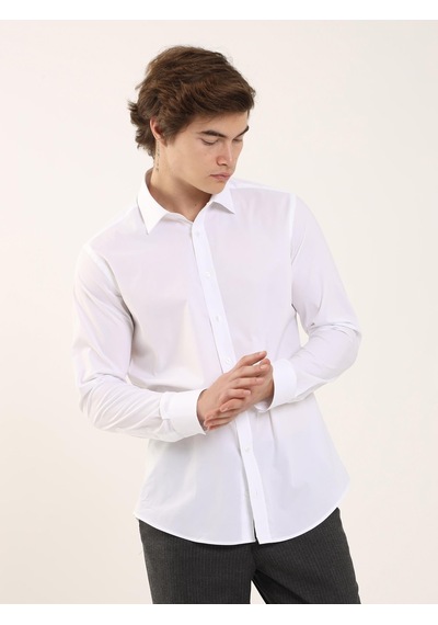 Dufy Beyaz Erkek Slim Fit Klasik Yaka Uzun Kol Gömlek - 103129 Beyaz