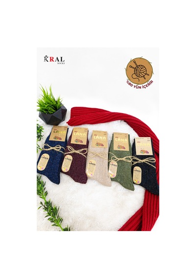 Kral Socks Çorap 5 Çift Kışlık Yün Çorap Lambswool Özel Kuzu Yünlü Kadınlar Için Termal Özellikli ASORTİ