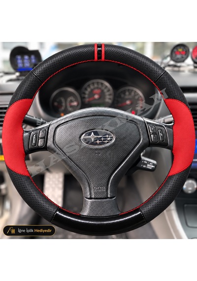 Subaru Impreza Dikme Direksiyon Kılıfı Delikli Deri Parlak Siyah Kırmızı Detay Çift Yüzük Ve Dikiş Gd-gg Hawkeye Tuşlu 2005-2007