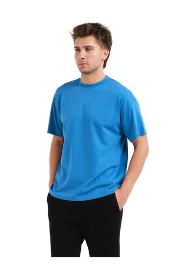 Justever 100% Pamuk Oversize Fit Bisiklet Yaka Mavi Erkek T-shirt - Alpha Mavi