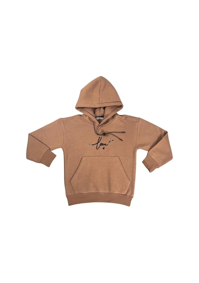 Kapşonlu Love Baskılı Kanguru Cepli Kız Çocuk Sweatshirt-90858 Kahverengi