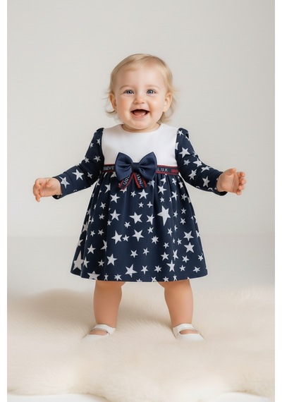 Mnk Baby & Kids Yıldız Desen Kız Bebek Günlük Elbise M00769 Lacivert