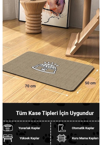 Matgo Pati Süper Mood Deri Mama Kabı Desenli Krem Beslenme Matı Kedi Köpek Mama Paspası 50x70cm