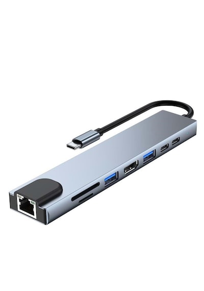 Nbtech Nb-u520 4k 30hz Gri Metal Type-c To Hdmı Usb 3.0 Rj45 Sd Kart Şarj Çevirici Adaptör