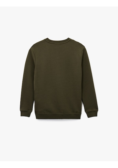 Koton Regular Fit Uzun Kollu Dokulu Bisiklet Yaka Sweatshirt Haki 6wam70190mk