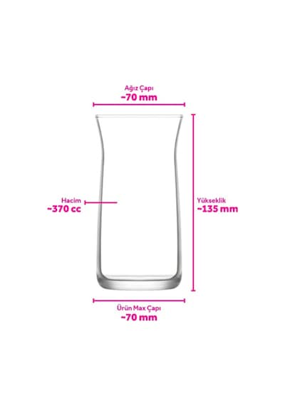 Lav Vera Cam Meşrubat Bardağı 6'lı 370 ml (Büyük Su/Soğuk Kahve/Kokteyl Bardağı )