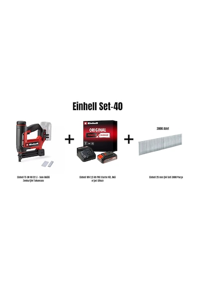 Einhell Set-40 Einhell Te-cn 18/32 Li - Solo Akülü Zımba/çivi Tabancası+einhell 18v 2,5 Ah Pxc Starter Kit, Akü & Şarj Cihazı+einhell 25 Mm Çivi