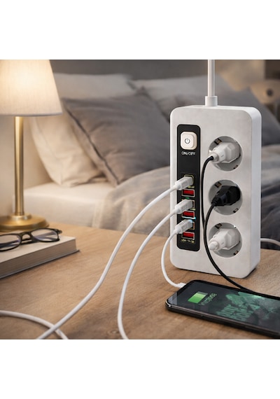 3500w Akım Korumalı 3 Lü Priz 2 Type-c + 4 Usb Girişli Açma Kapama Anahtarlı 2 Metre Kablolu 2 M