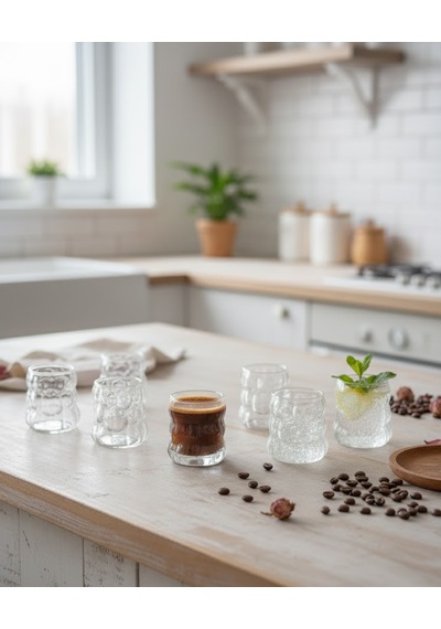 6 Lı Kahve Yanı Su Bardağı Takımı Şeffaf Cam Mini Bardak & Espresso Yanı Bardak Takımı