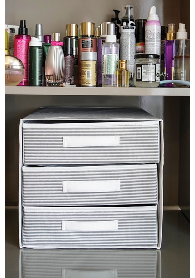 Üç Bölmeli Çekmeceli Organizer & Çok Amaçlı Çekmece-çorap & İç Çamaşır, Bebek Eşyaları Vb. Organizeri 32x32x32 Gri - 930610101 Gri