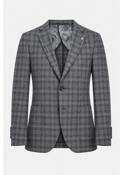 Sabri Özel Erkek Kareli Desen İki Düğmeli Yarım Astar Smart-casual Tek Ceket 6 Drop 12014-yeşil