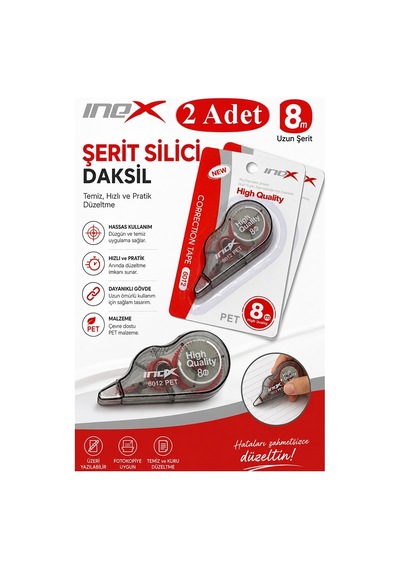 Şerit Daksil Beyaz 5mmx8 Metre 2 Adet İnox Şerit Düzeltici Şerit Silici Yazı Silici Büro Ofis Okul